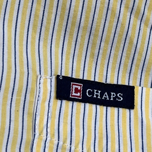 Mens Chaps Easy Care Yellow Striped Button Down Long Sleeve Shirt - Picture 3 of 5